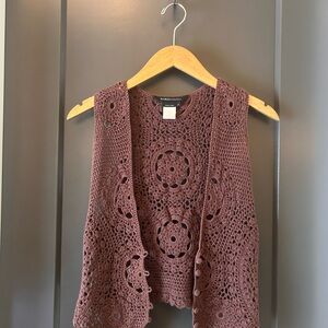 BCBG Chocolate Crochet Boho Vest